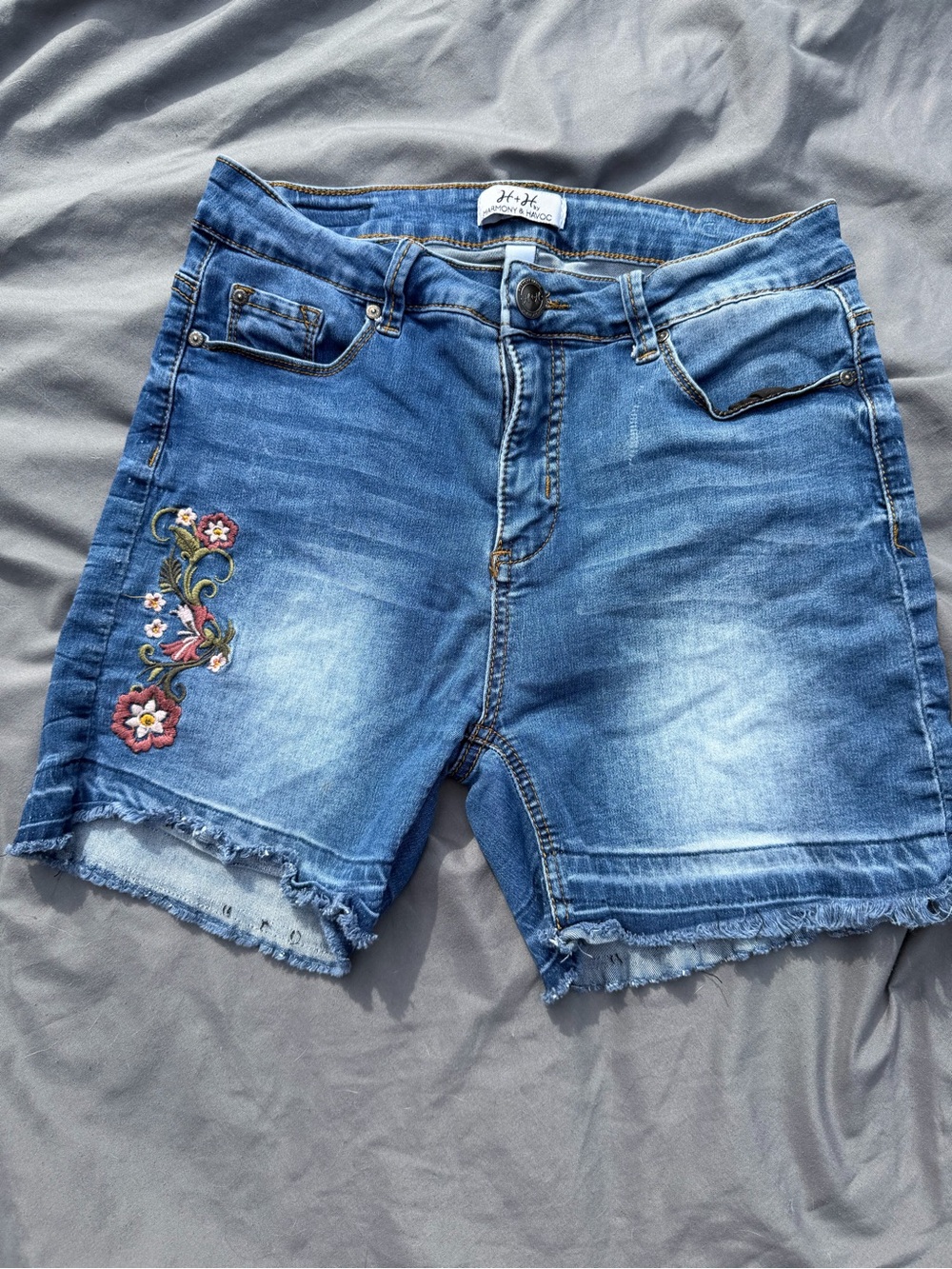H&M Blue Denim Shorts with Floral Embroidery